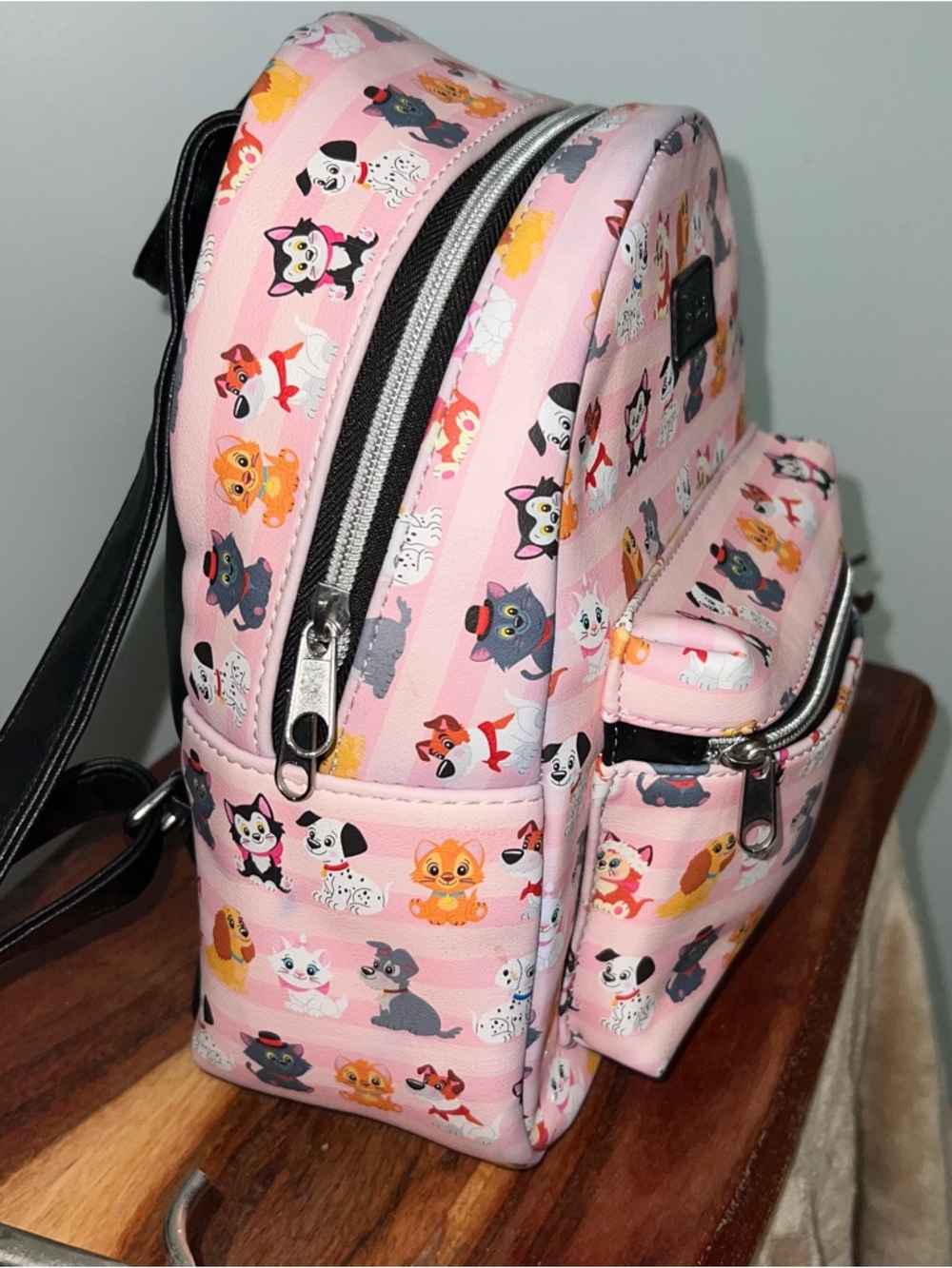 Loungefly Disney Cats & Dogs Pink Striped Dalmatian Lady Tramp Mini Backpack - Picture 7 of 17